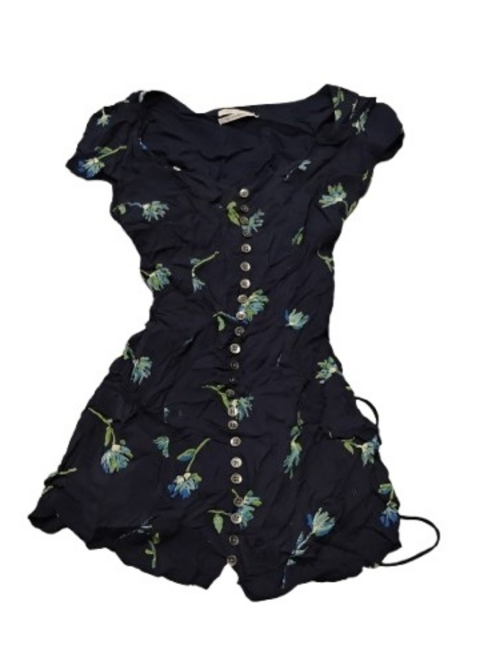 Urban Outfitters Womens Mindy Blue Floral Button Front Mini Dress Lace Back Sz M